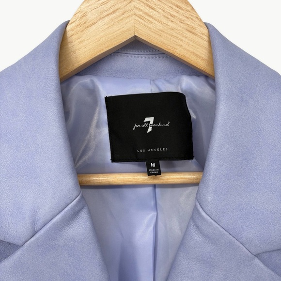 7 For All Mankind Faux Leather Cropped Jacket Sz Medium Lavender Double Breasted - Picture 3 of 13